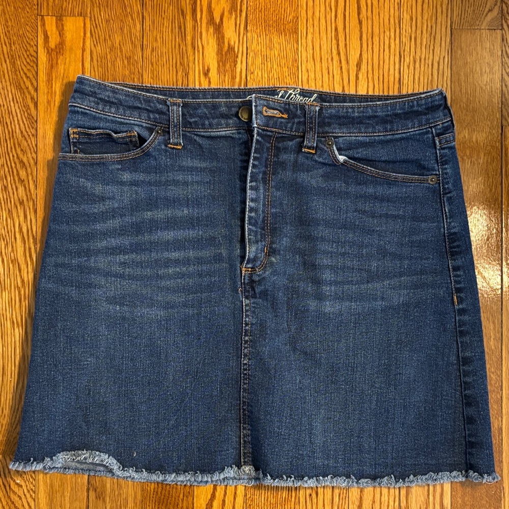 Universal Thread Dark Blue Denim Mini Skirt with Frayed Hem